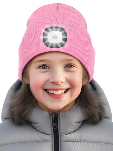SPGOOD Wiederaufladbare mütze mit LED licht für Kinder, für Jungen und Mädchen, abnehmbare und waschbare warme beleuchtete mütze mit Lampe für...
