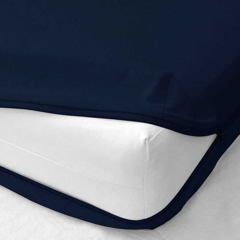 Shreem Linen Zippered Twin XL Fitted Sheet fits 8" Mattresses, Ultra-Soft 1800 Microfiber, Fully Enclosed Zipper Mattress Cover, Navy Blue