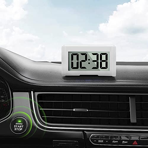 Image of YOUNGFLY Small Digital Clock, Vehicle Adhesive Clock with Jumbo LCD Time & Day Display, Mini Car Dashboard Clock Battery Operated for Desktop Car Truck Dashboard & Air Vent (White Shell)