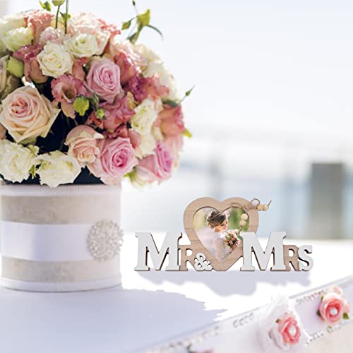 Urroma Mr & Mrs Wood Heart Picture Frame, Tabletop Wedding Picture Frame Wooden “Mr & Mrs” Decoration Newlywed Photo Gift For Wedding Display #TOP5