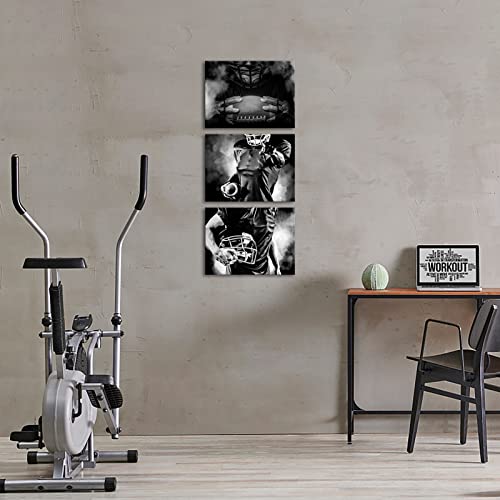 Image of RnnJoile Football Wall Art Black and White Sport Pictures Football Teen Boys Bedroom Man Cave Decor Framed 12 inchx16 inch (Small)