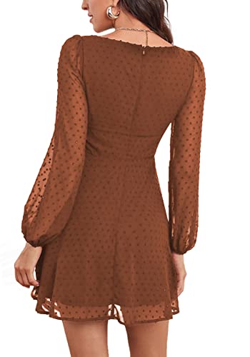 Image of LYANER Women's Polka Dots Square Neck A line Long Sleeve Swiss Dots Mini Dress