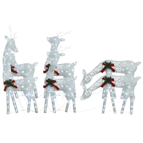 vidaXL Cold White Mesh Christmas Reindeers – Set of 6, Durable Steel and Fabric Construction, 180 Energy-Efficient LED Lights, 8 Illumination Effects