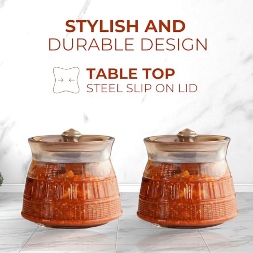 Image of Yera Clara Glass Jar with Slip-On Steel Lid | Multipurpose Storage Jar for Kitchen, Pantry & Tabletop | Ideal for Pickles, Sugar, Salt, Tea, Coffee | 390 ml Transparent Clear Glass (4)