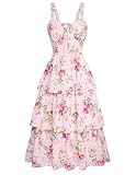 Long Floral Dresses for Women Summer Casual Beach Maxi Dress Corset Ruffle Wedding Guest Dress Pink Rose Size 8