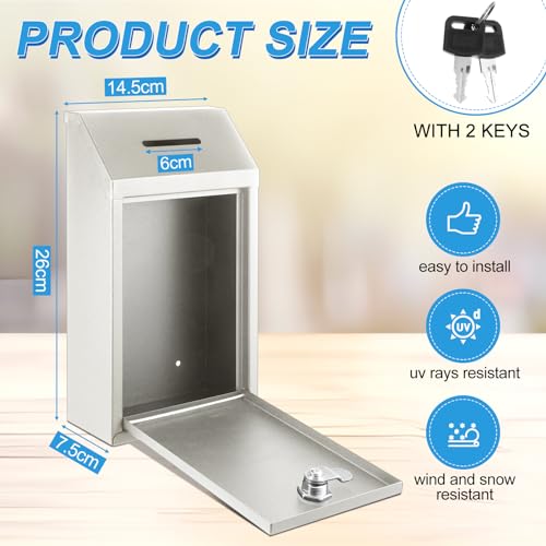 Yaocom Metal Donation Box Collection Box Safe Suggestion Box with Lock Wall Mounted Mailbox Delivery Ballot Box Key Box for Home Office Outdoor Door(Beige,10.24 x 5.71 x 2.95 Inch) - Thumbnail 2