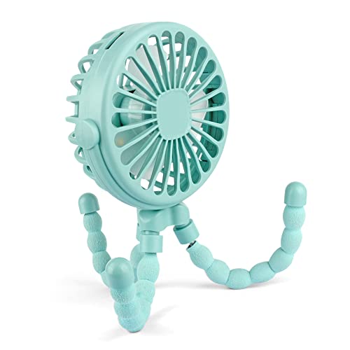 Suteng Stroller Fan Flexible Tripod Clip On Baby Fan, Battery Operated Mini Portable Handheld Fan for Car Seat Crib Stroller, USB Rechargeable Small Desk Fan with 3 Speeds and LED Lights