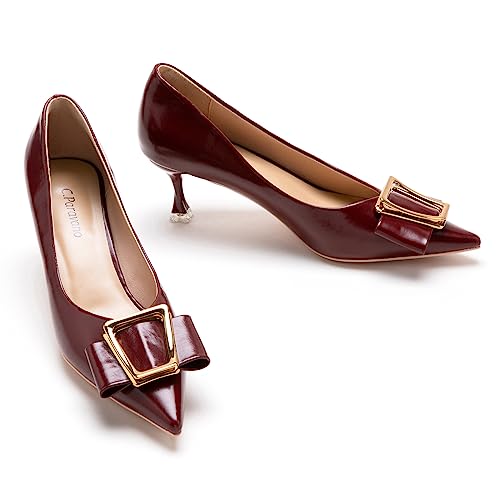 C.Paravano Women's Pumps | Pointed Toe Kitten Heel | Wedding Shoes with Metal Buckle | Soft Leather Pumps for Office Attire, Cocktail Parties,Date Nights