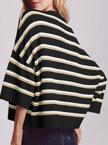 Image of Saodimallsu Womens Short Sleeve Sweater Summer Oversized Cropped Sweaters Casual Crewneck Lightweight Knit Tops