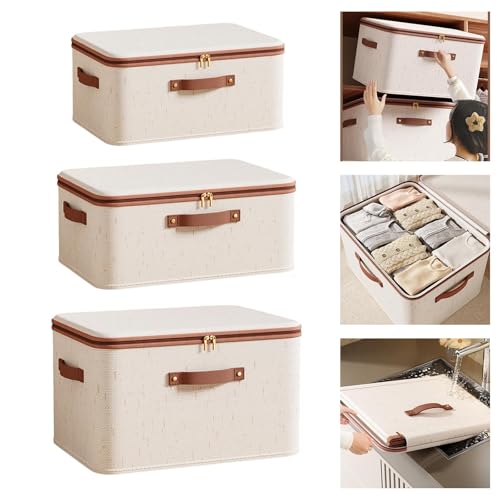 Boîte de rangement pliable haut de gamme en toile de coton avec zip robuste