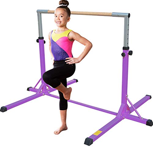 Xtek Gym Gymnastics Kip Bar for Kids, Adjustable Height Horizontal Bar, Sturdy Junior Training Equipment for Home - Fits Regular Size Mat (4ft wide) (Purple)