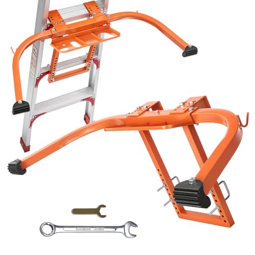 FLASHEVER Heavy Duty Ladder Stabilizer with Tool Tray & Wing Span Steel Roof Hook Ladder Standoff for Gutters Wall Roofing Anti-Slip Rubber Feet Universal for Straight Folding Telescoping Ladders