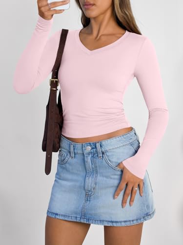 Image of Trendy Queen Womens Long Sleeve Shirts 2026 Fall Fashion Basics Crop Tops