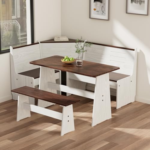 Kitchen Breakfast Nook Table Set - Solid Wood Corner Bench