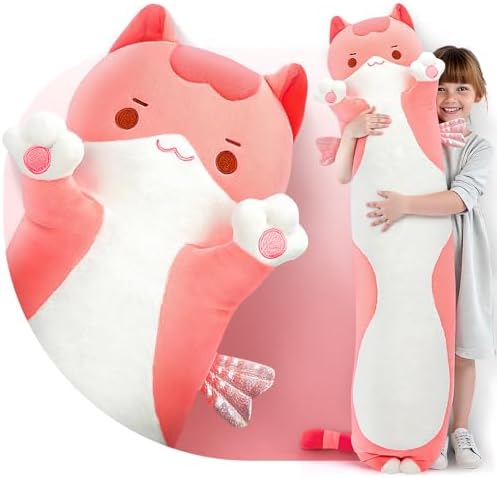 Cartoon Cat Plush Throw Pillow - 35 Inch Long Animal Neck Pillow Soft Plush Toy