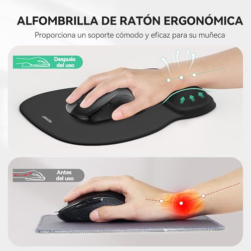 TECKNET Alfombrilla Ratón con Ergonómica, Reposamuñecas Mouse Pad con Apoyo, Alfombrilla Gaming de Gel Fresco y Transpirable, Impermeable y Fácil de Limpiar, Almohadilla Raton de PU Antideslizante - imagen 2