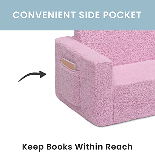 Delta Children Cozee Flip-Out Sherpa 2-in-1 Convertible Sofa to Lounger for Kids, Pink - image 5