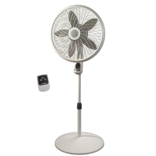 Lasko Cyclone Pedestal Fan, Adjustable Height, Remote Control, Timer, 3 Speeds, for Bedroom, Kitchen, Office and Living Room, 18', White, 1885, Large