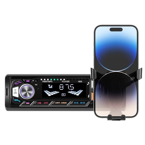 1 Din Car Radio with Phone Holder Single Din Bluetooth Car Stereo FM Radio with USB/TF Card Slot, Color Backlight AUX-IN In-Dash Unit
