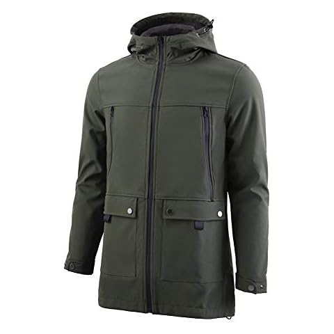 Men's Waterproof Hooded Jacket Solid Long Sleeve Windbreaker Softshell with 2 Sided Pocket for Antumn,Winter and Spring Military Green Medium Cover