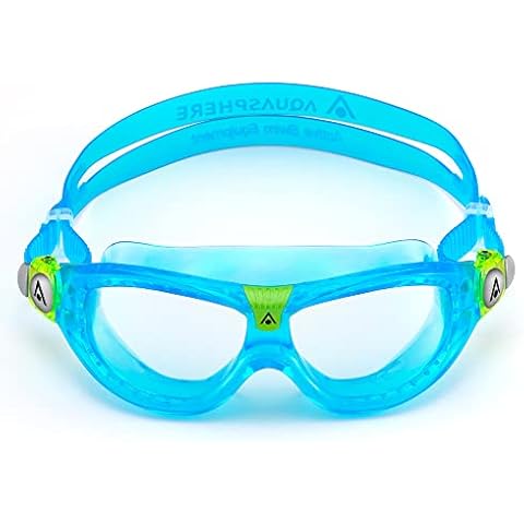 Aqua Sphere Seal Kid 2 Swim Goggles - Ultimate Underwater Vision, Comfortable, Anti Scratch Lens, Hypoallergenic - Unisex Children, Clear Lens, Turquoise Frame Cover