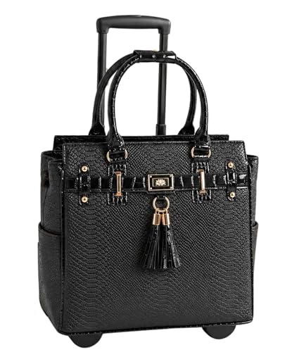 Image of JKM & Company Rolling Laptop Bag for Women | Designer Wheeled Briefcase | Fits 13-17 inch Laptops | Office Travel Computer Case
