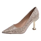 MOOCO MORNING Zapatos de tacón alto con diamantes de imitación dorados Mujer Primavera 2022 Vestido de banquete Zapatos de aguja elegantes con falda Zapatos de fiesta de 8 cm
