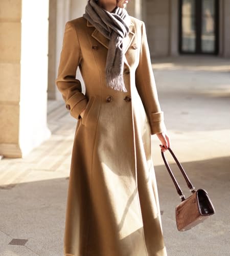 Image of IDEALSANXUN Womens Long Wool Coat Fall Winter Double Breasted Trench Coat Peacoat Jackets
