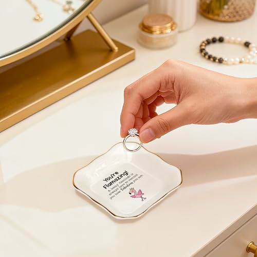 Titanape Valentine's Day Flamingo Jewellery Dish Gift for Her, Ceramic Trinket Tray Unique Inspirational Christmas Birthday Gifts for Friend, Girl, Sister, Wife, You're Flamazing Gifts for Women