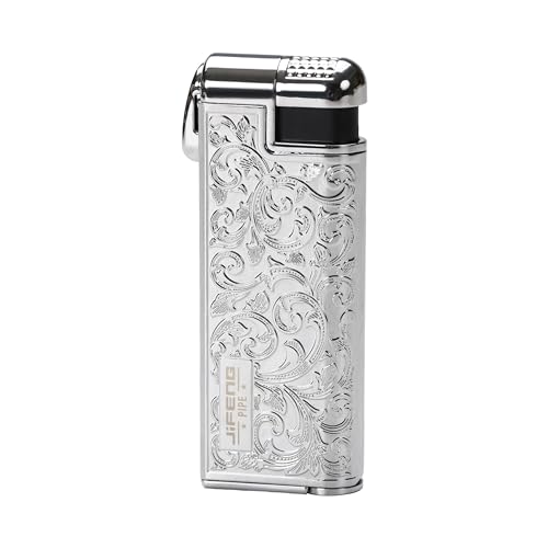 JIFENG Pipe Lighter Zinc Alloy Windproof Oblique Flame Butane Lighter with Fuel Window Pipe Tamper and Gift Box Refillable Gas Not Included Silver
