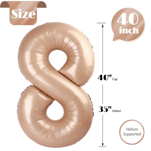 Image of Light Brown 8 Balloon, Tan Number Balloons 40 Inch, 8th Beige Birthday Decorations, Sandy Brown Birthday Balloons, Khaki Party Supplies, Number 8 Balloon