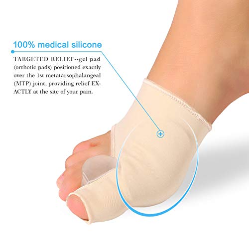 Gel Pad Bunion Corrector Protector Sleeves with Gel Toe Separators Spacers Straightener and Spreader 2 Booties Easy Wear Day or Night for Hallux Valgus Bunion Pain Relief Big Toe Alignment (1 Pair)