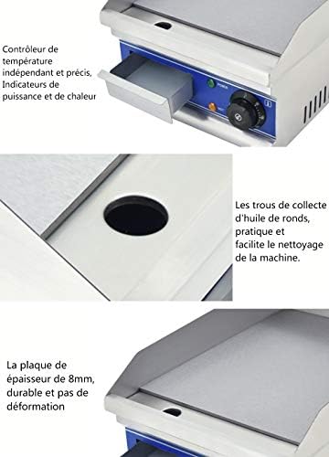 Taimiko Plancha électrique professionnelle en acier inoxydable Plaque de gril en fer lisse Demi-plat protection antiéclaboussures（Variété de styles） (TM-810)