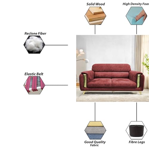 Image of Casaliving Gelio 3 Seater Sofa Set for Living Room (Maroon Colour) Premium Fabric Sofa