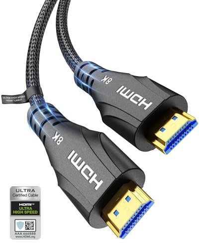 Cratree HDMI Cable 15FT Long - Certified 8K Ultra High Speed HDMI Cable,48Gbps Braided HDMI Cord,8K 60hz,4K 120hz,eARC,HDCP 2.2&2.3 - Compatible for HDTV/PS5