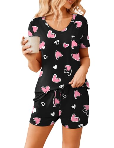 Image of Ekouaer Womens Pajama Sets Short Sleeve Pajamas for Women Sets Soft Lounge Sets Casual V Neck Sleepwear PJS