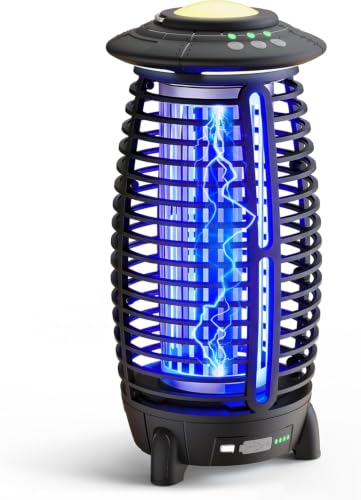 Bug Zapper Outdoor,4 in 1 Cordless Mosquito Zapper, Rechargeable 4000mAh Battery with Auto/SOS Mode, Waterproof Electric Fly Trap,Easy to Clean Portable Night Light for Patio,Backyard,Camping, Home