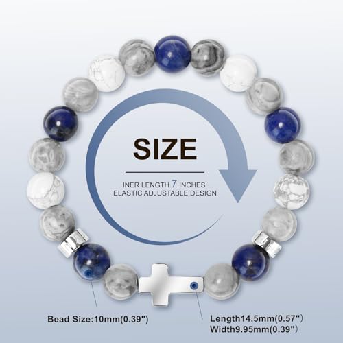 Men's Cross Bracelet, Christian Bead Bracelet for Men, 10mm Faith-Inspired Natural Stone, Perfect for Anniversary, Graduation, Christmas.4