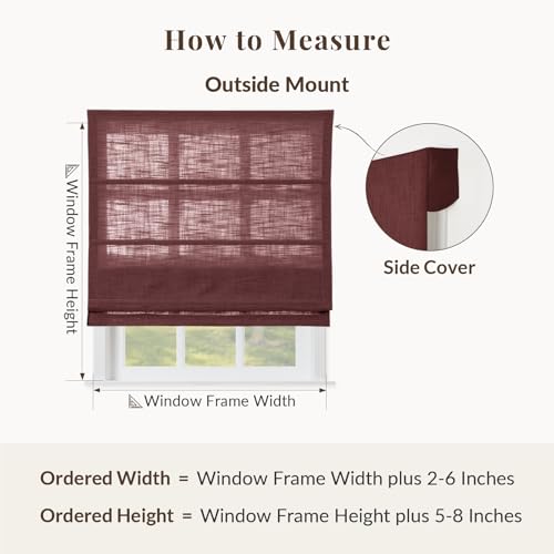 Image of TWOPAGES Liz No Drill Cordless Roman Shades Linen Textured Roman Blinds for Windows, Custom Made Room Darkening Blackout Roman Window Shades, Hardware Included, Cinnabar, 1 Piece
