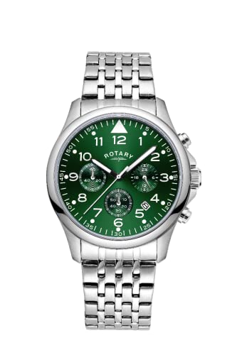 Rotary Herren Chronograph Analog Quarz Uhr mit grünem Zifferblatt 