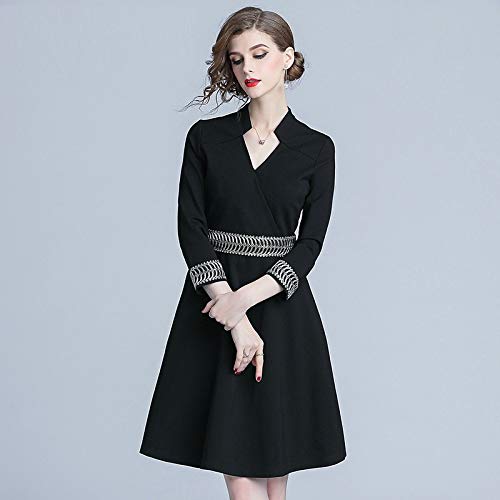 QUNLIANYI Robe Longue Gatsby Le Magnifique Dame De Bureau Noir Une Ligne Femmes Robe Vintage Élégant Col en V Longueur Genou Robes De Travail Portent des Vêtements S Cover