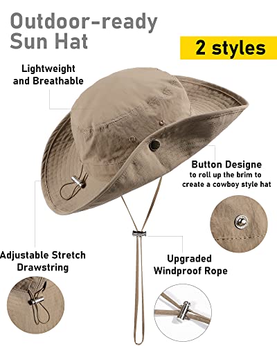 Shinchic Waterproof Bucket Rain Hat For Women Wide Brim Summer Upf50+ Cowboy Sun Hat Men Foldable Soft Floppy Beach Hat Khaki thumb #5