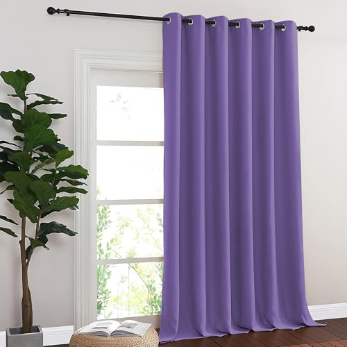 NICETOWN Blackout Sliding Glass Door Curtains, Room Darkening Thermal Insulated Curtains for Living Room Bedroom, Extra Wide Window Drapes, 1 Panel, W80 x L118, Lilac Purple