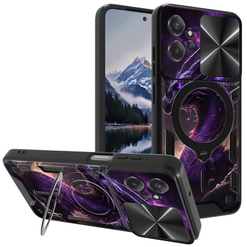 for Motorola Moto G-Power-5G 2023 Case, with Slide Camera Cover&Shockproof Bracket, Dual Layer Durable Heavy Duty Protective Cell Phone Case for Moto G Power 5G 2023,Purple Dragon
