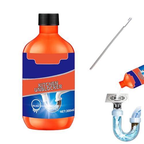 Landrain Detergente per tubi da 300 ml, per cucina, lavelli, scarichi, viene fornito con 1 spazzola per tubi