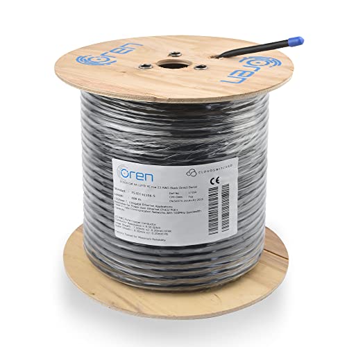 Oren CAT6A Outdoor Ethernet Cable 100m - Direct Burial - 23 AWG Pure Copper Wire - 500 MHz Bandwidth U/FTP Internet LAN Network Cable - Halogen Free, Non-Corrosive - 10GbE High Speed