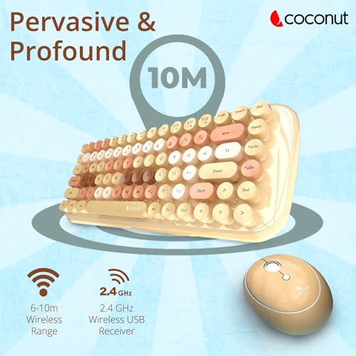 Image of Coconut Bling Typewriter Inspired 2.4GHz Retro Wireless Keyboard and Mouse Set with USB Support, Round 84 Keycaps for PC & Laptop (Green)