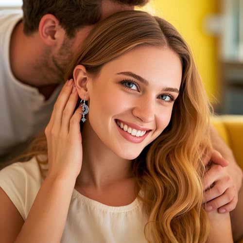 Moon Star Earrings Sterling Silver Star Dangle Drop Earrings Birthstone Jewelry Gifts for Women Wife Mother4
