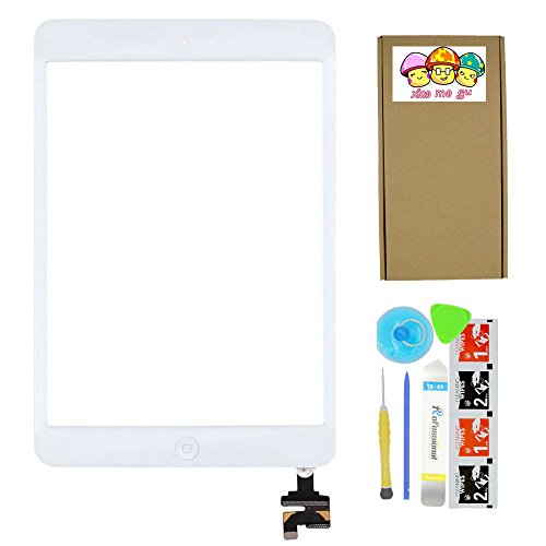 XIAO MO GU Ecran de remplacement blanc Digitizer à écran tactile pour iPad Mini 1 et 2 avec circuit intégré à microprocesseur et assemblage de câble flexible + kit d'outils
