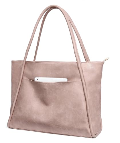 Image of Large Tote Bag for Women Work with Zipper 16L Vegan Leather Ladies Travel Purses and Handbags
